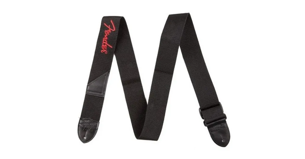 Fender 2" Black Poly Strap w/ Red Logo hímzett heveder Legnépszerűbb