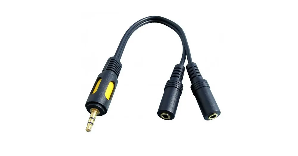 KPO2910T Jack elosztó 3,5mm sztereó jack dugó - 2aljzat, fekete 22cm Expressz szállítás