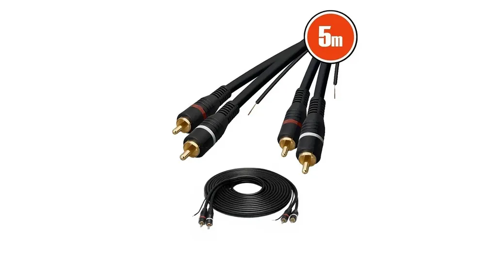 Kiárusítás PRC KPO2687A-5 Autóhifi RCA kábel, fekete, 2RCA+remote, 5m