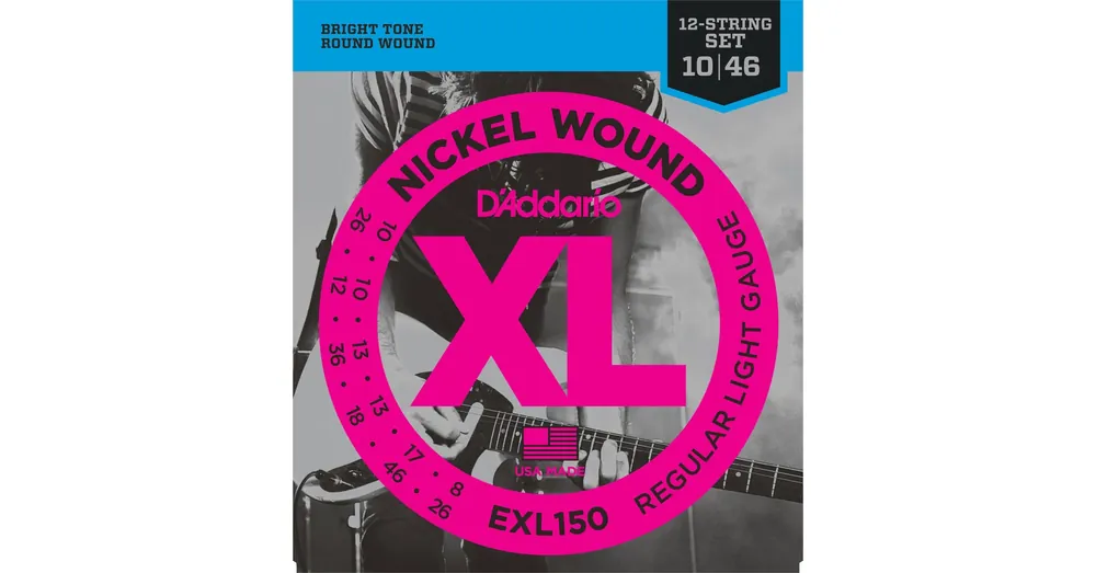 D'Addario EXL150 elektromos gitár húrkészlet 12 húros, húrkészlet 10-46 nikkel, széria XL regular lite Csak ma