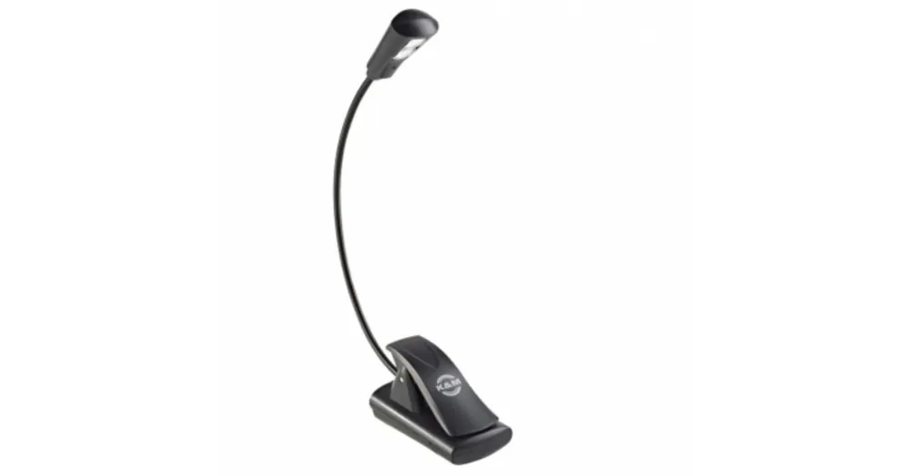 Olcsó König & Meyer kottalámpa - 2 LED Flex Light – 1x2 LED-es, csíptethető, 3 db AAA elemmel vagy 110-240 V AC adaprel táplálható, flexibilis nyakkal, fekete