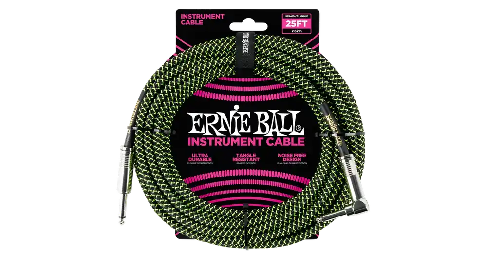 Ernie Ball - Vasalózsinór kábel 7.65m Fekete/Zöld Azonnal elérhető
