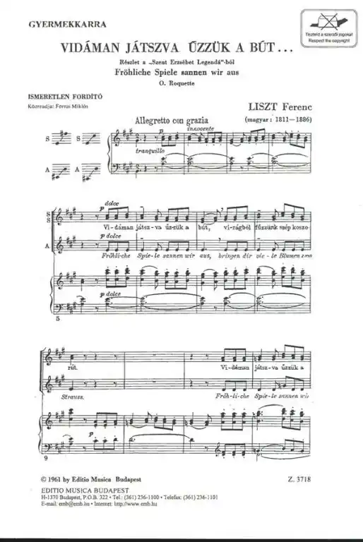 Liszt Ferenc: Vidáman játszva űzzük a bút (gyermekkarra) Biztonságos vásárlás