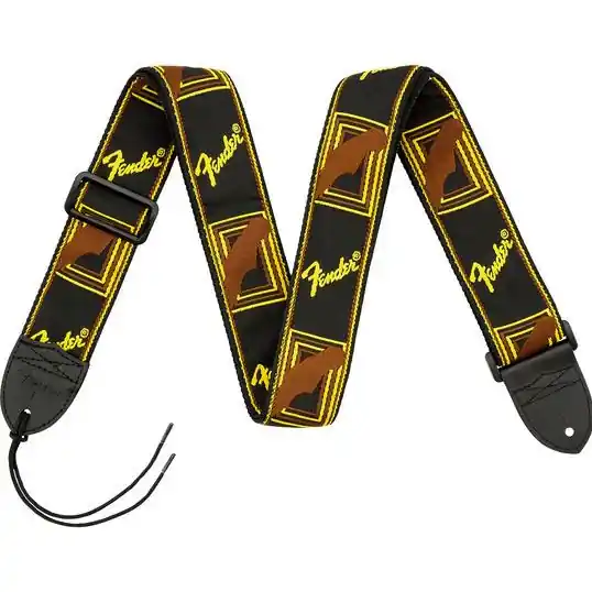 Újdonság Fender gitárpánt fekete/sárga/barna logo