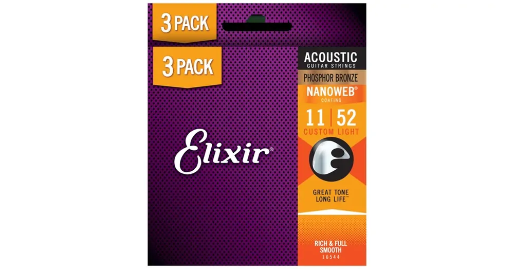 Elixir - Phosphor Bronze NanoWeb (16544) 11-52 Custom Light akusztikus húrkészlet 3 db Prémium