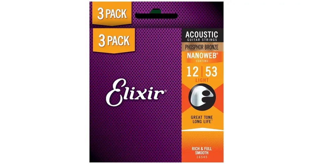 Elixir - Phosphor Bronze NanoWeb (16545) 12-53 Custom Light akusztikus húrkészlet 3 db Árcsökkenés